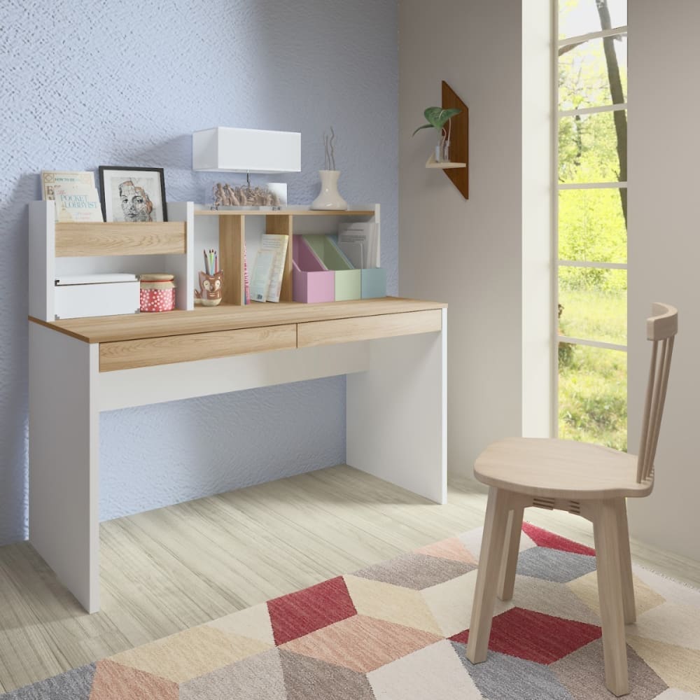 Bureau avec sur-meuble blanc et bois - Maisons du Monde