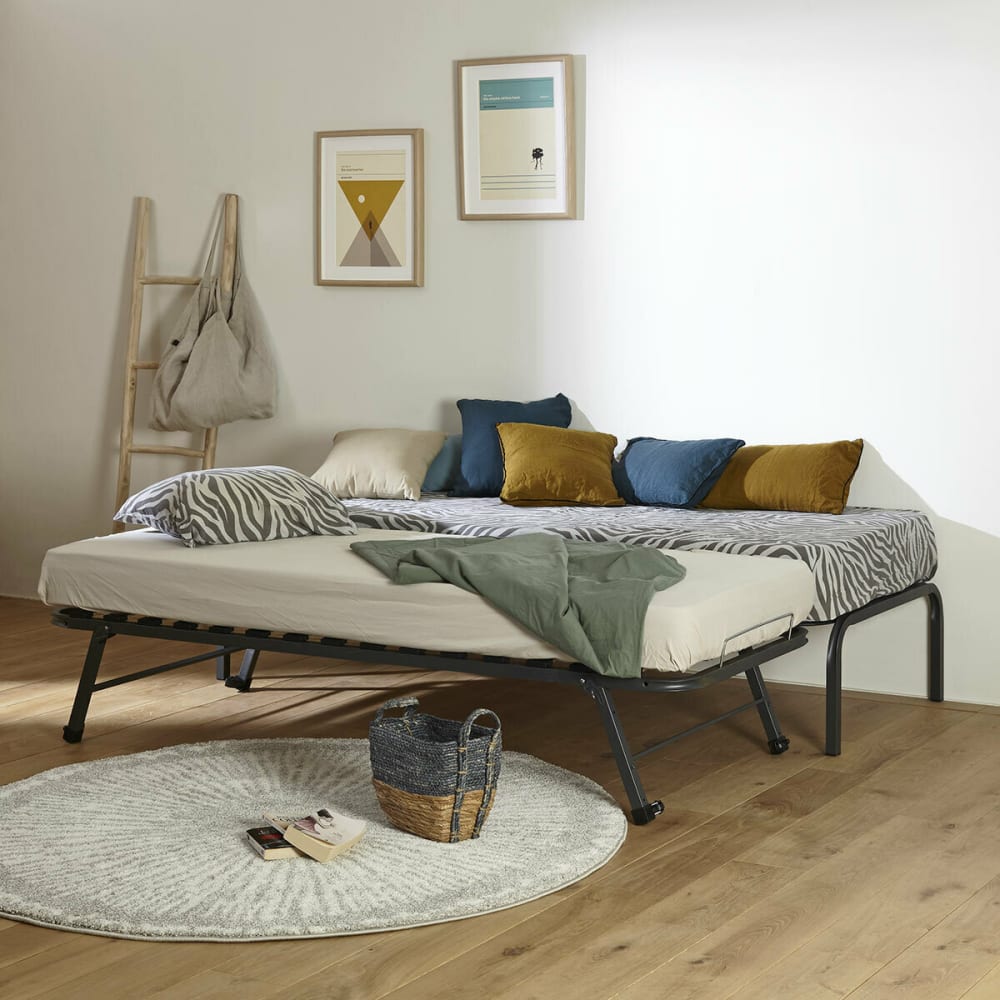 Pack sommier gigogne avec matelas metal gris 80x200 cm - Maisons du Monde