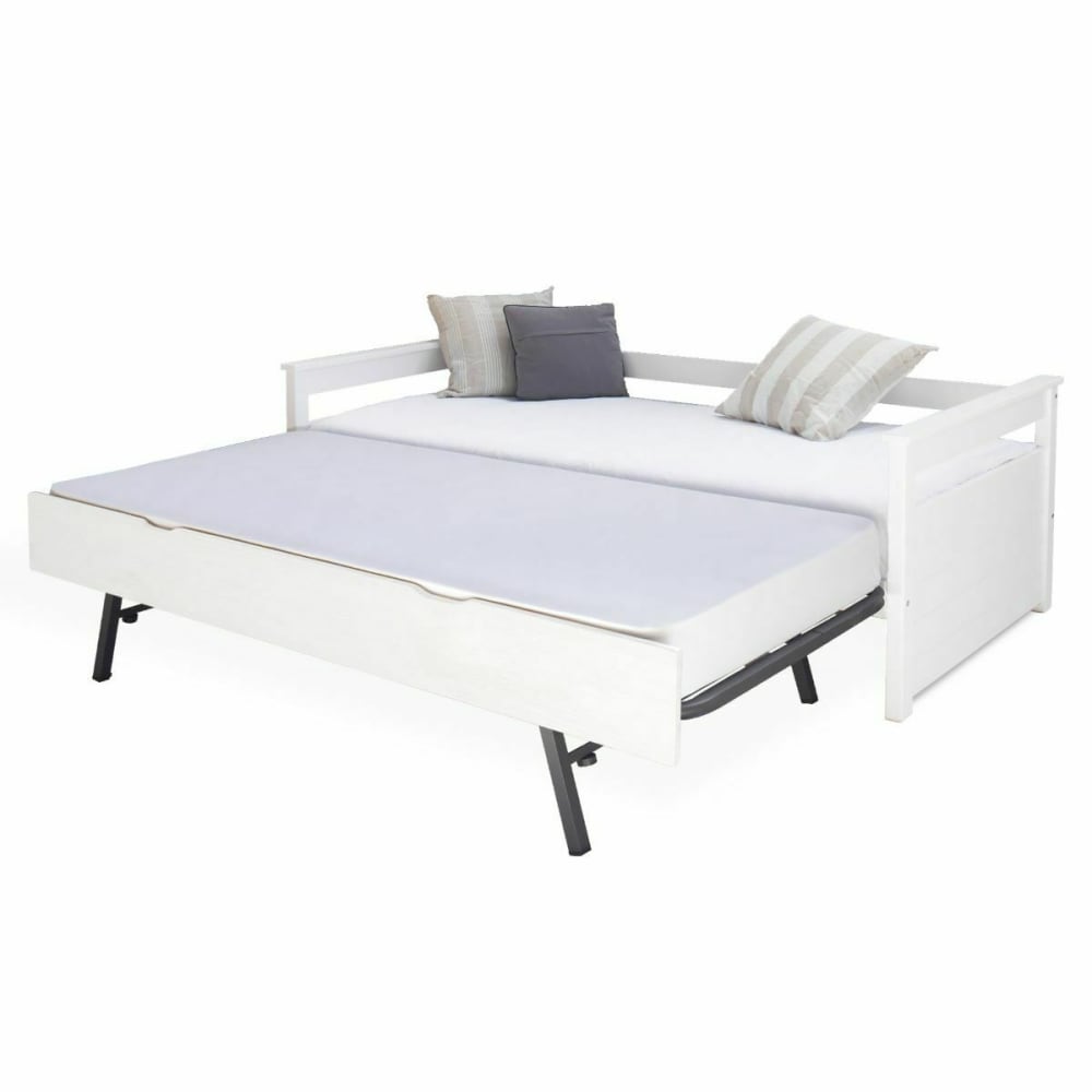 Pack lit gigogne avec 2 matelas bois massif blanc 90x190 cm