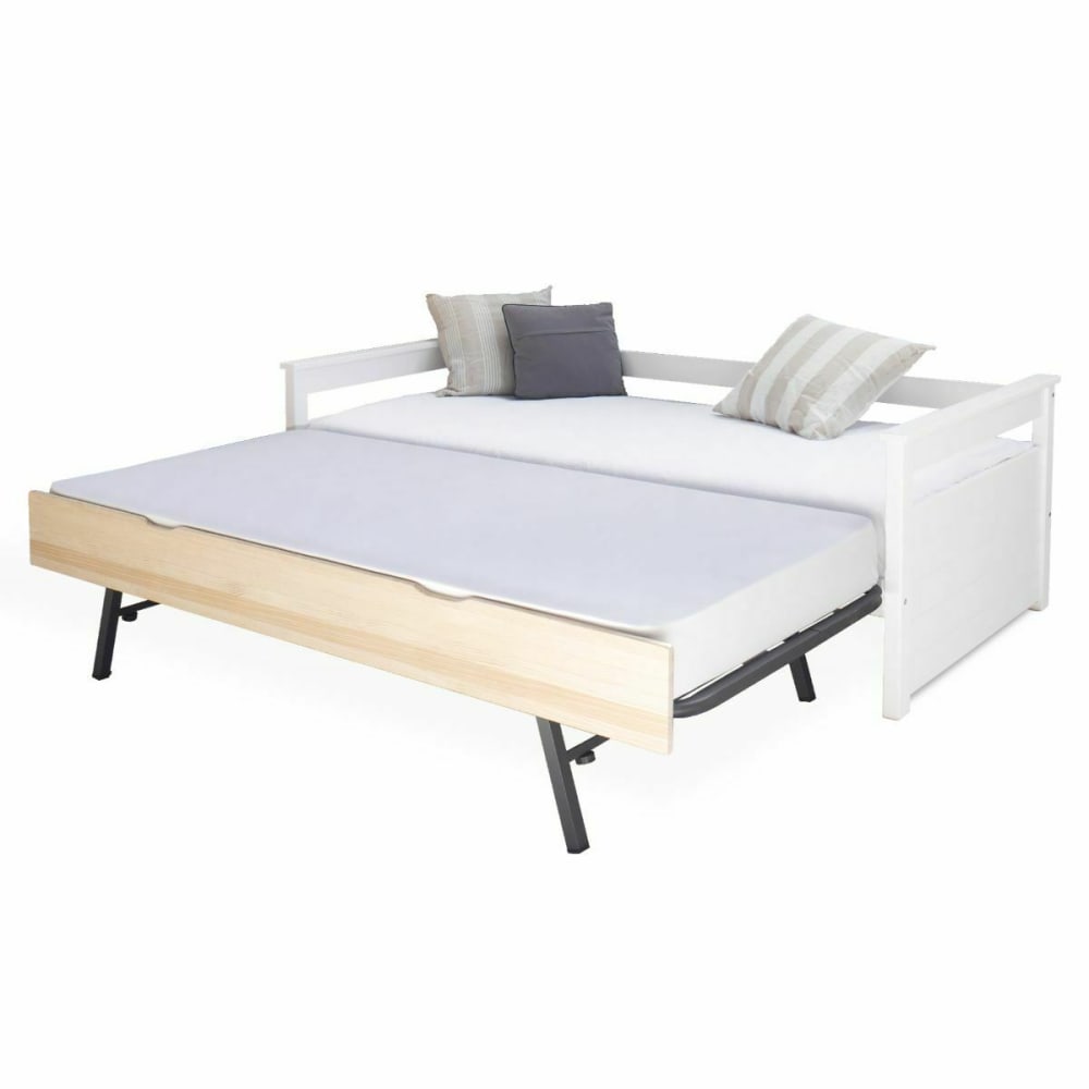 Lit banquette gigogne blanc et bois 80x190 cm - Maisons du Monde