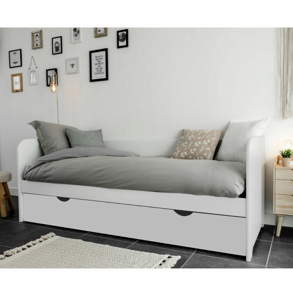 Lit gigogne bois massif gris et bois 80x190 cm - Maisons du Monde