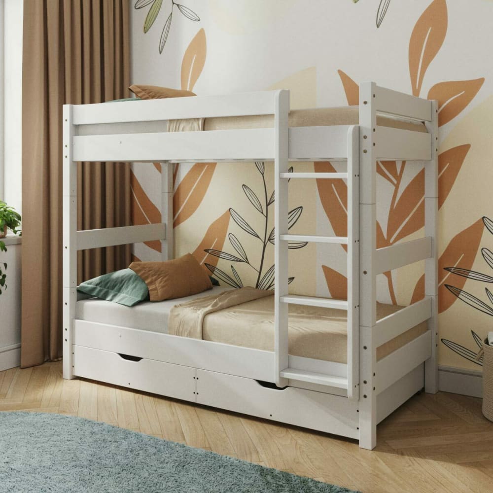 Pack lit superposé avec tiroirs bois massif blanc 90x190 cm - Maisons du Monde