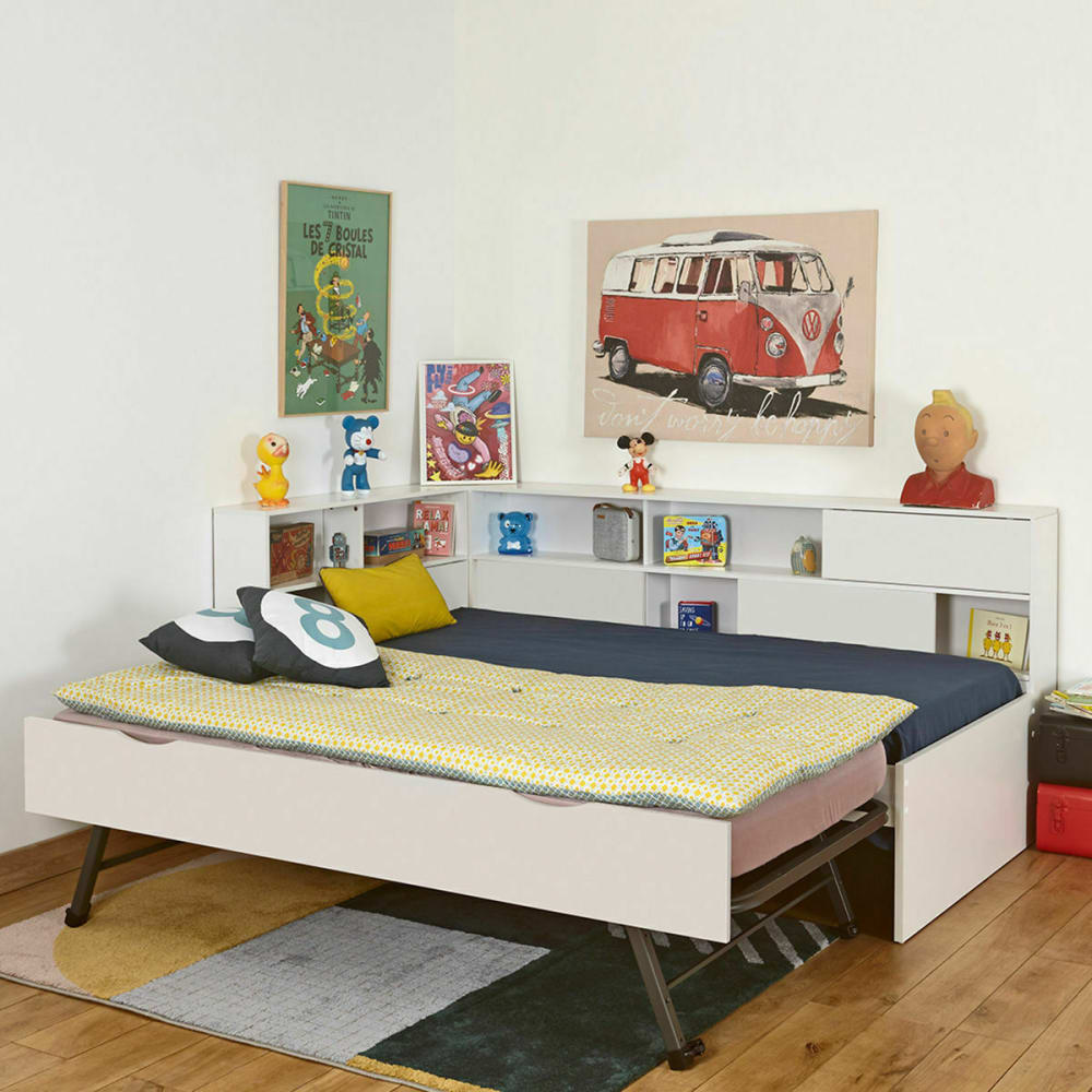 Lit cosy gigogne effet bois blanc 90x190 cm