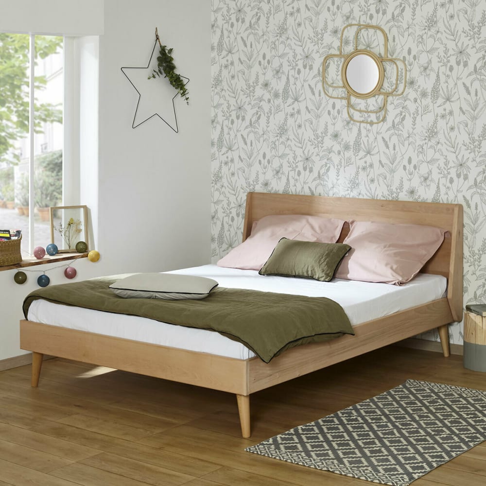 Lit 2 places bois massif 140x190 cm - Maisons du Monde