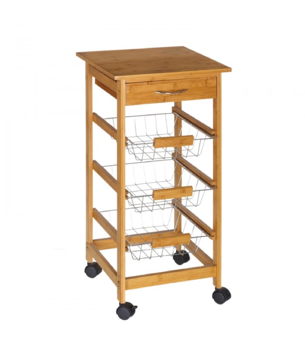 Wadiga Desserte de cuisine sur roulettes en bambou Marron Bambou - 37x77x37cm