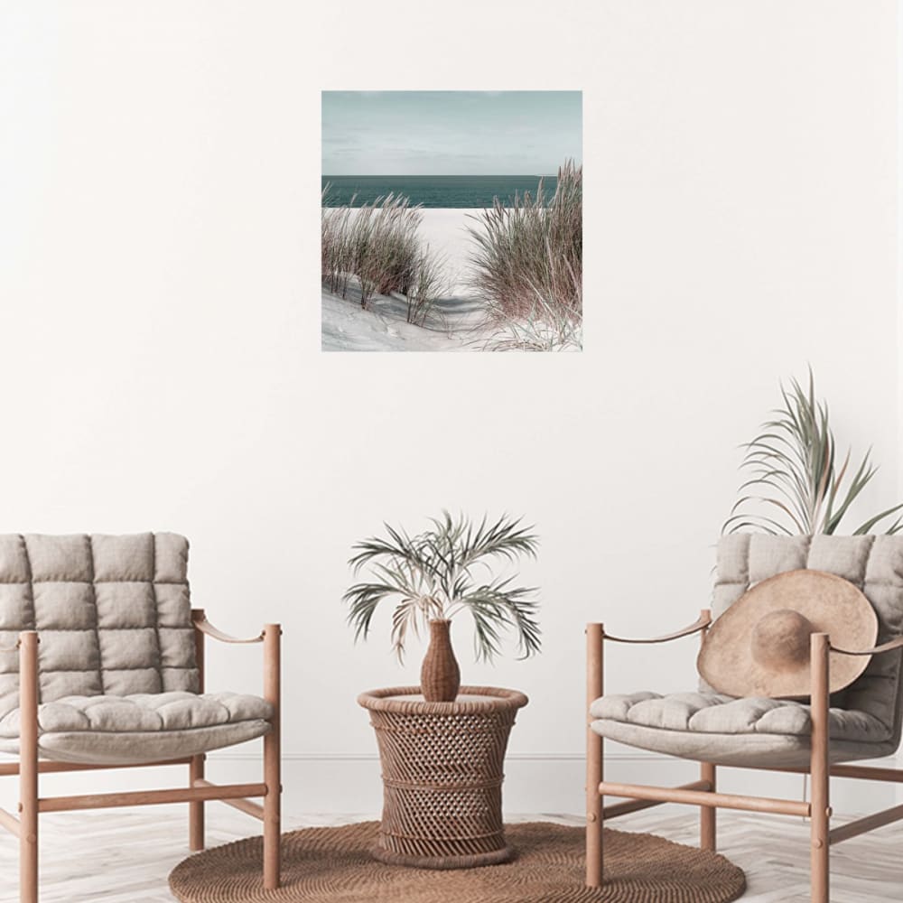 Tableau sur verre synthétique plage et roseaux 90x90