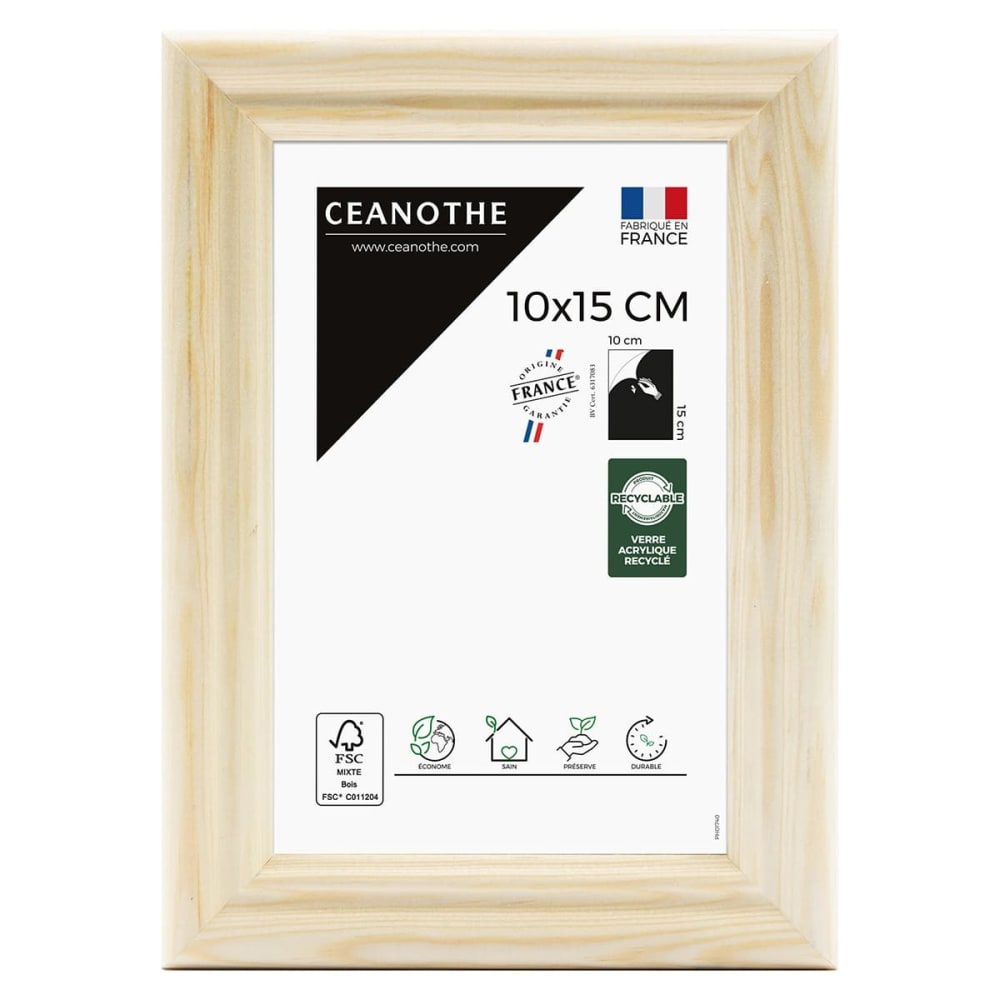 Cadre photo naturel 10x15 cm bois massif fsc