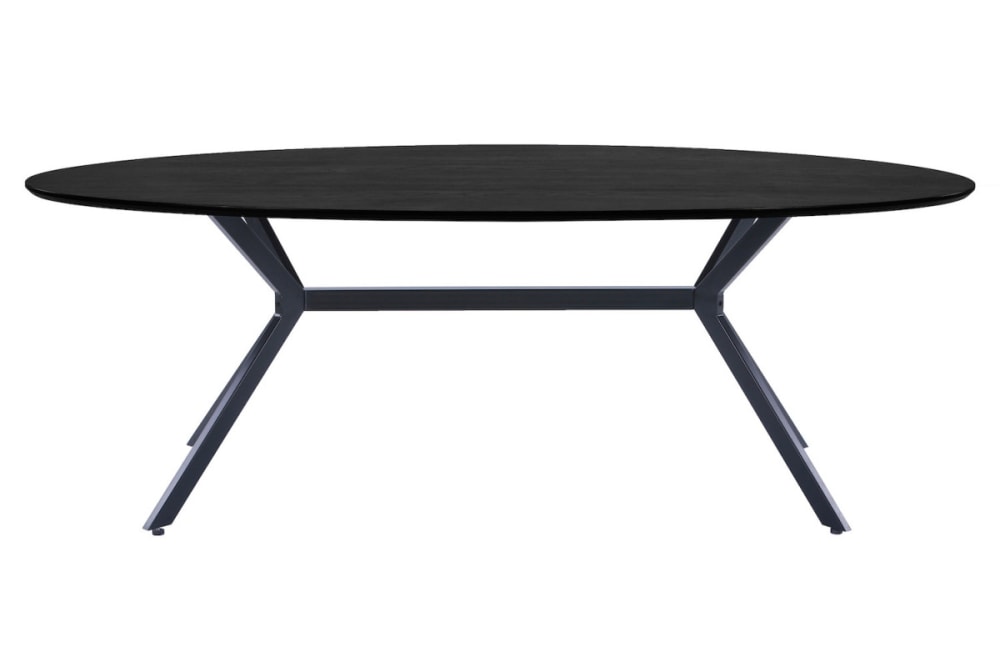 Mesa oval bruno de mdf con patas de acero