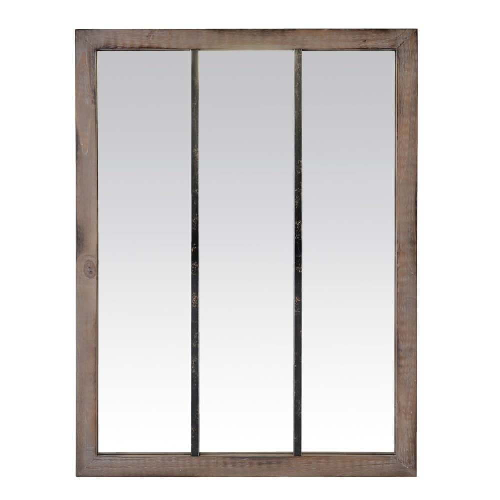 Miroir verrière en métal et bois 113x85cm bois foncé - Maisons du Monde