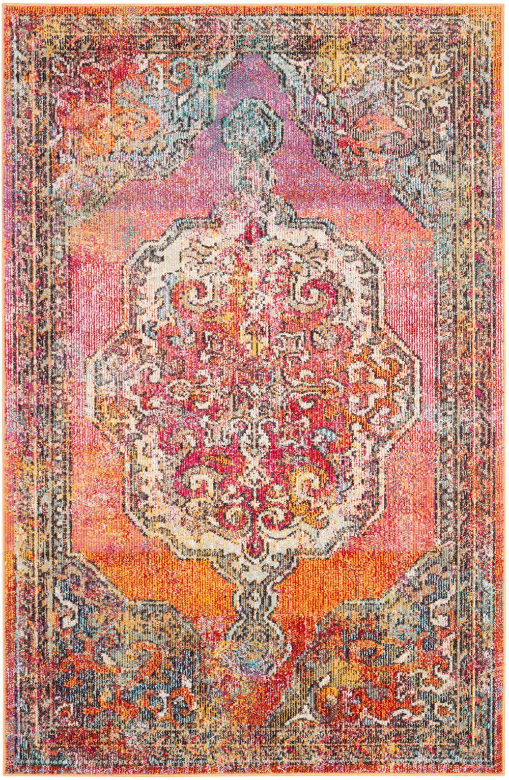 Safavieh Tapis de transition en polypropylène orange/bleu, 122 x 183 cm style vintage - Pp - Polypropylène