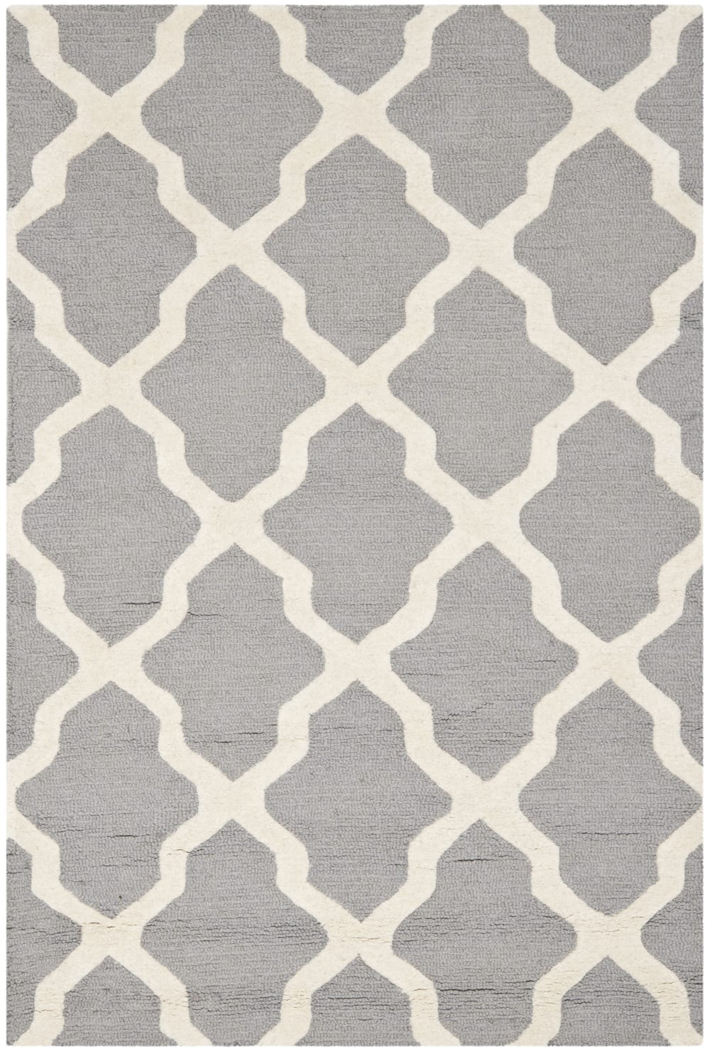 Tapis treillis en laine argent/blanc, 122 x 183 cm