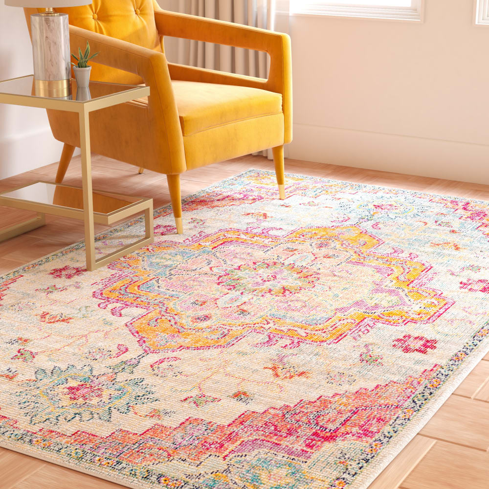 Alfombra transicional de polipropileno azul/rosa, 122 x 183 cm - Maisons du Monde
