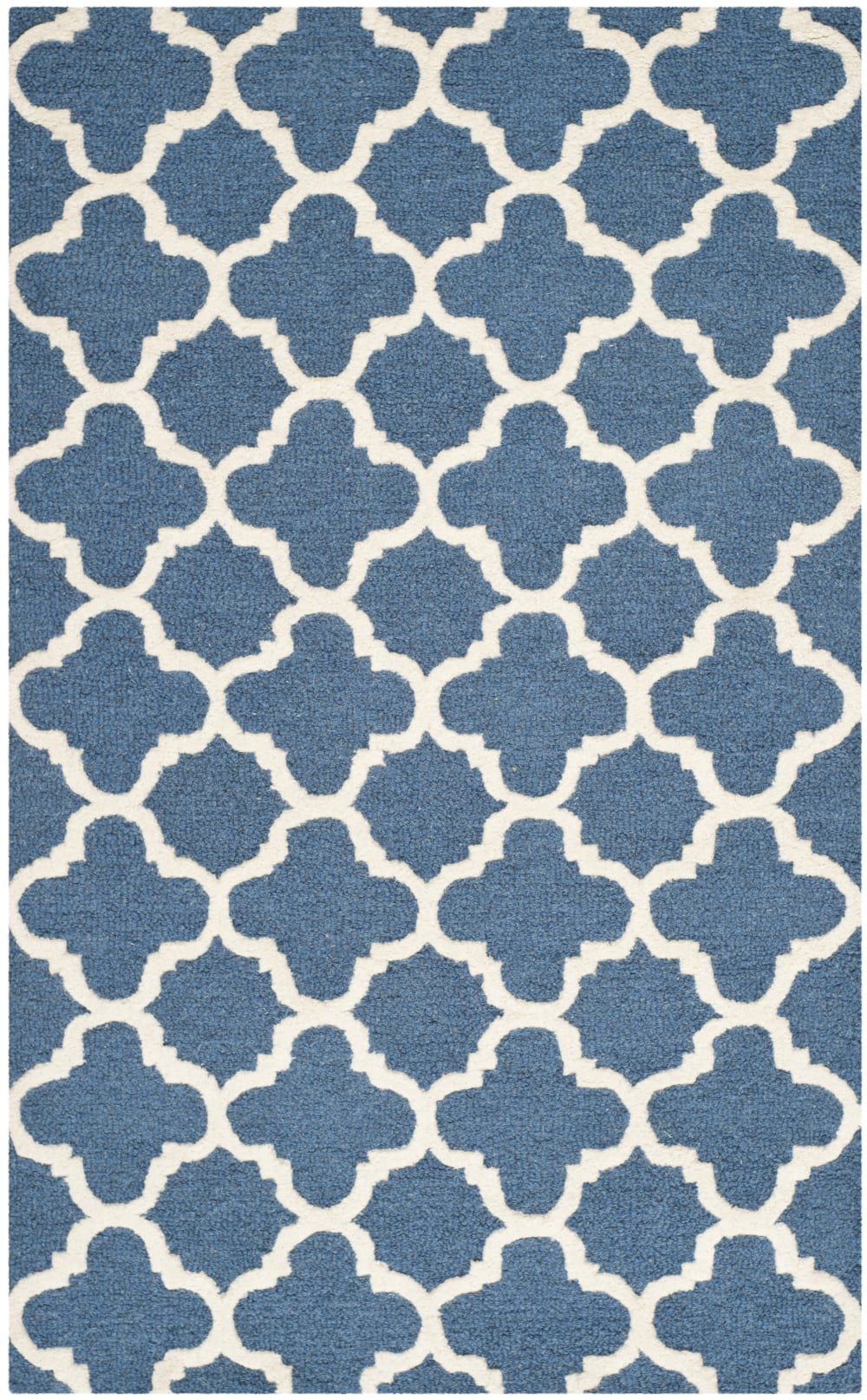 Tapis géométrique en laine bleu/blanc, 122 x 183 cm