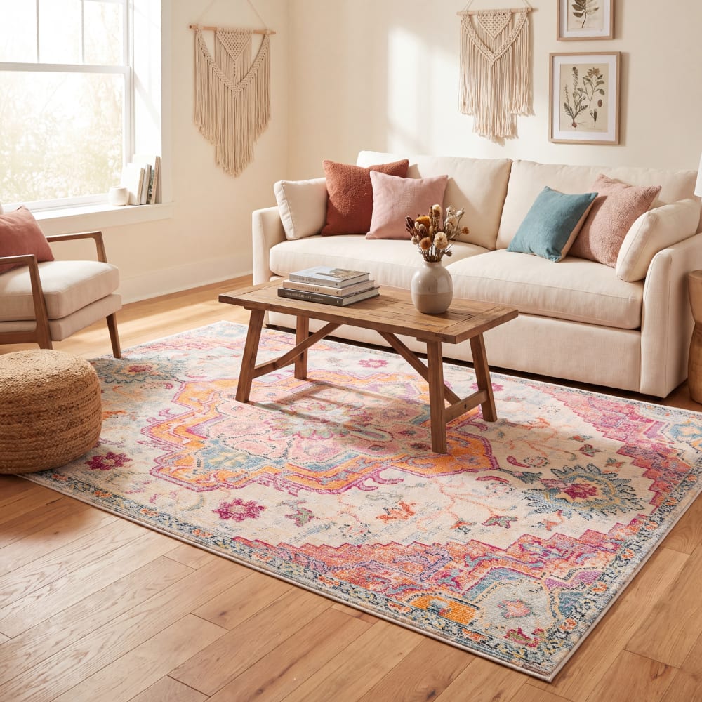 Safavieh Tapis de transition en polypropylène bleu/rose, 152 x 244 cm style vintage - Pp - Polypropylène