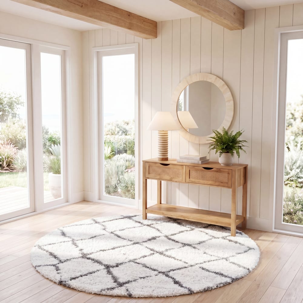 Alfombra de polipropileno beige/gris, 155 cm - Maisons du Monde