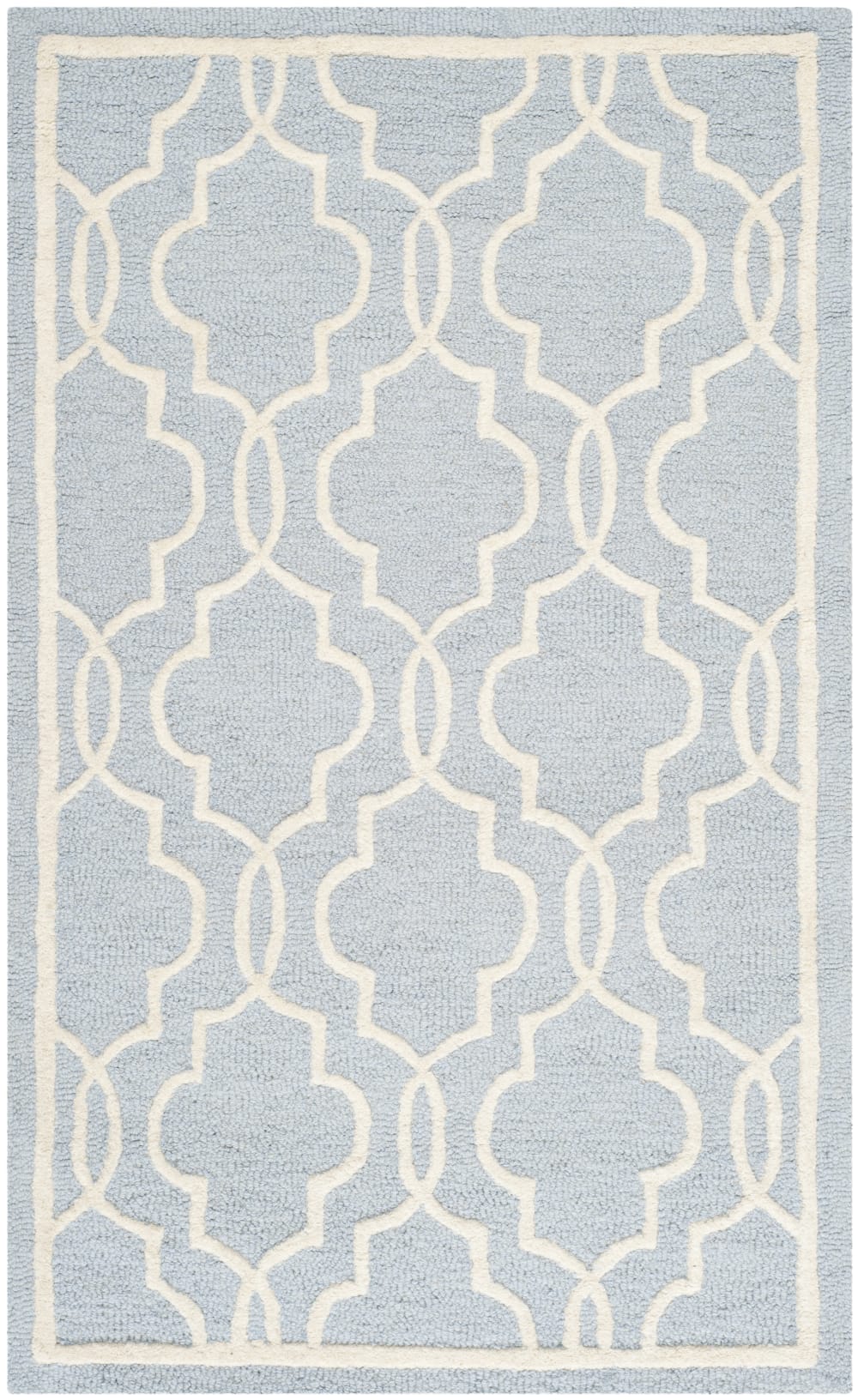 Tapis géométrique en laine bleu/blanc, 91 x 152 cm