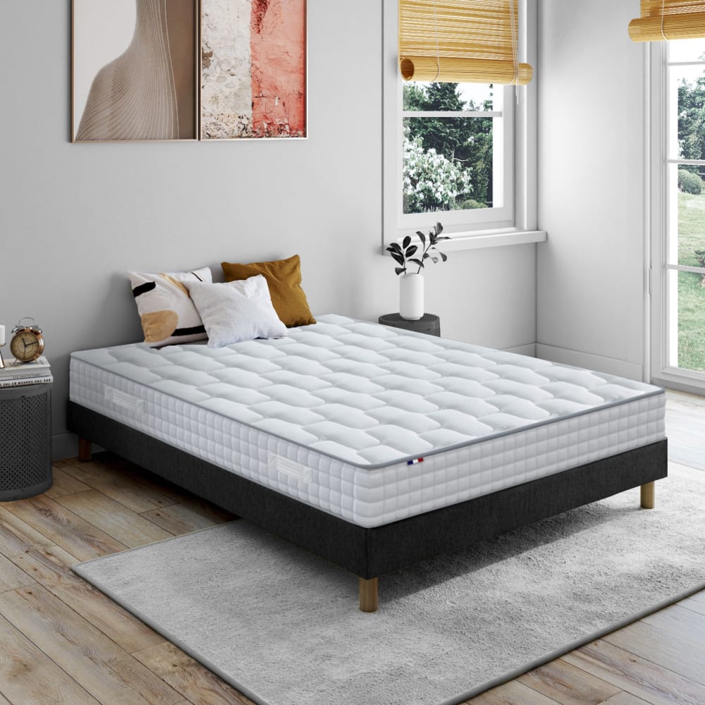 Ensemble matelas ressort mémoire forme sommier noir 140x190