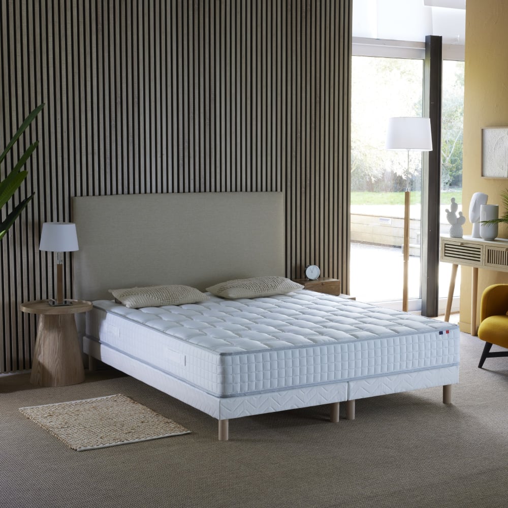 Ensemble matelas ressort mémoire forme sommier blanc 160x200