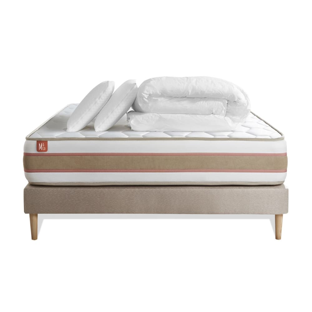 Pack matelas sommier kit 160x200 oreiller couette