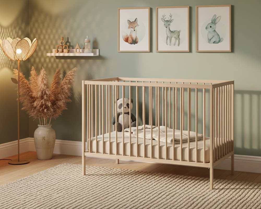 Lit bébé en bois hêtre brut 60 x 120 cm (Webaby) - Image 2