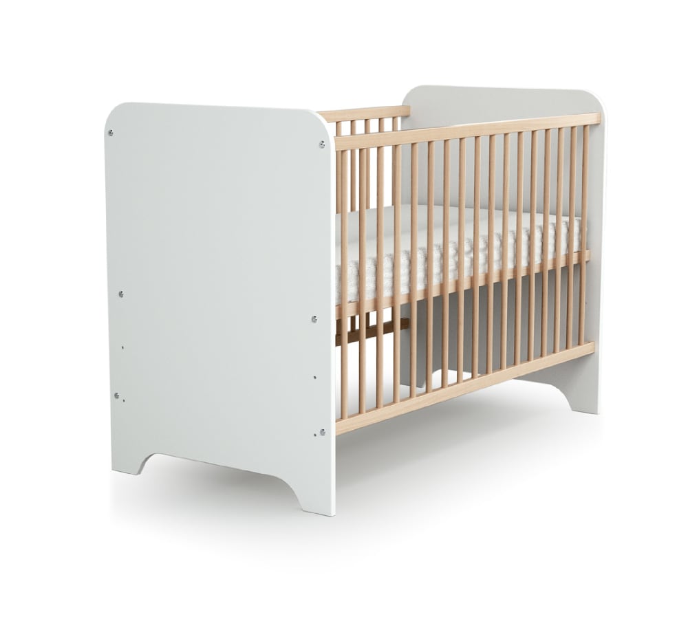 Lit à barreaux en bois de hêtre verni Carrousel blanc (60 x 120 cm)