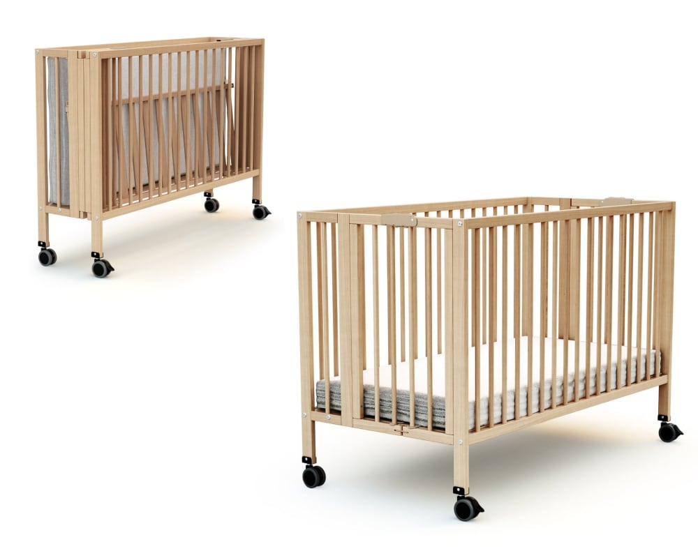 Lit bébé pliant en bois PRO Hêtre Verni 60 x 120 cm
