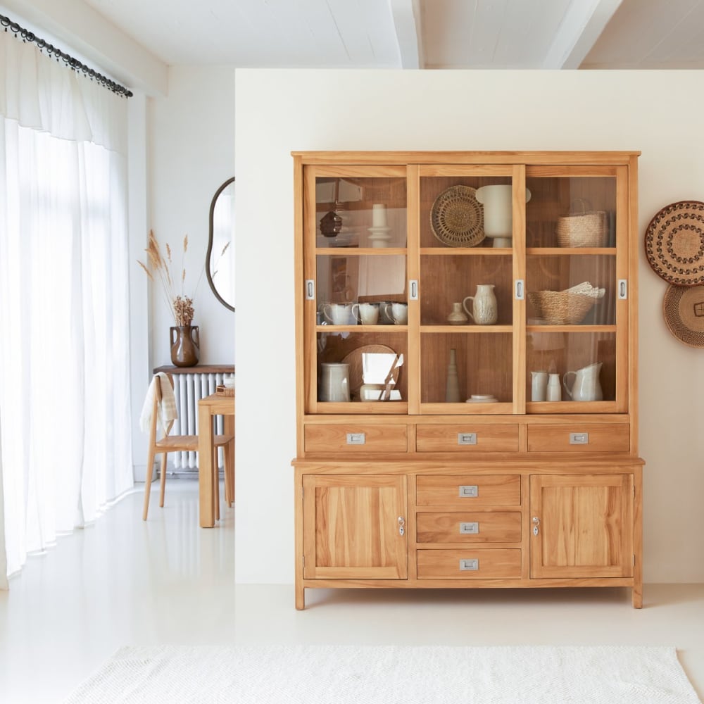 Tikamoon Geschirrschrank aus massivem Teakholz 160 cm style classic chic Beige