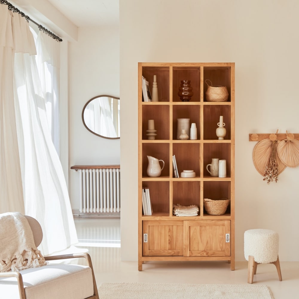 Tikamoon Bücherregal aus massivem Teak style classic chic Beige Holz