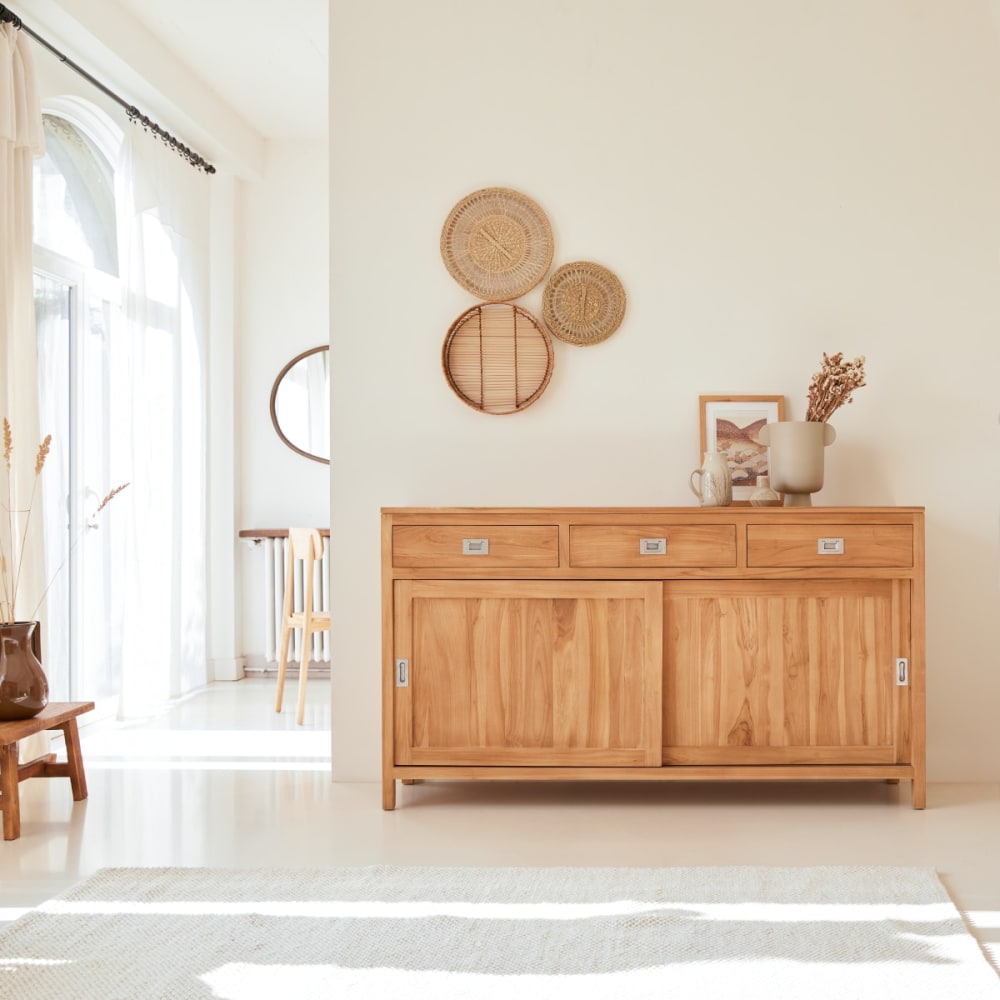 Tikamoon Buffet aus massivem Teakholz 180 cm style classic chic Beige