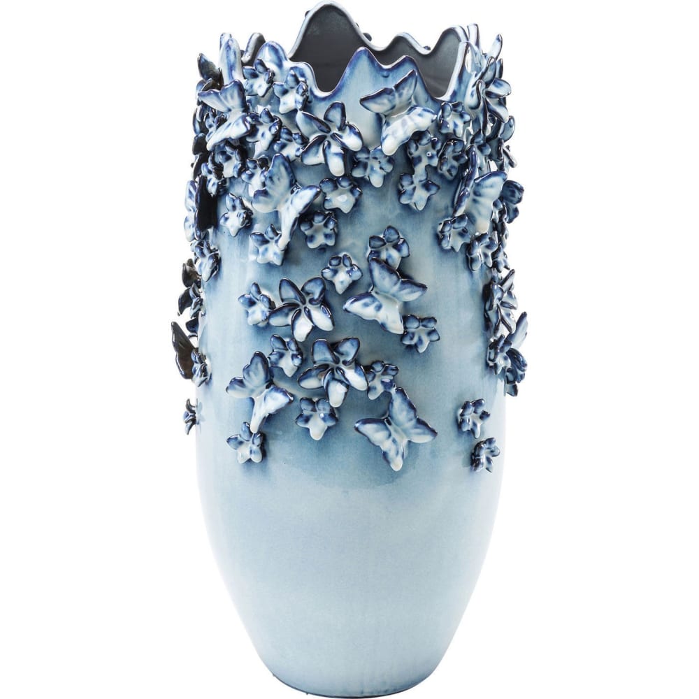 Kare Design Vase mit Schmetterlingen aus Keramik, blau, H50cm style classic chic - Steingut