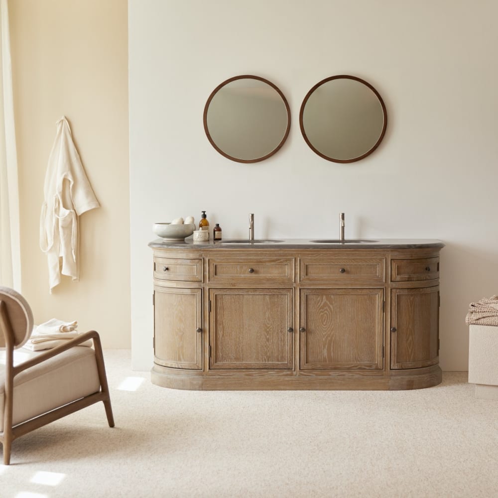 Tikamoon Badezimmermöbel aus Eiche und Stein Louise 180 cm style vintage Beige Holz