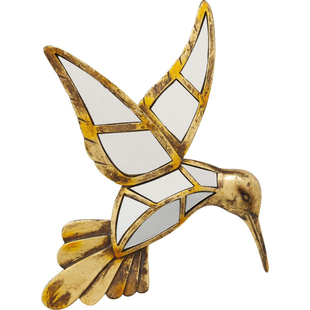 Decoración mural colibrí dorado en vidrio espejado 32x27