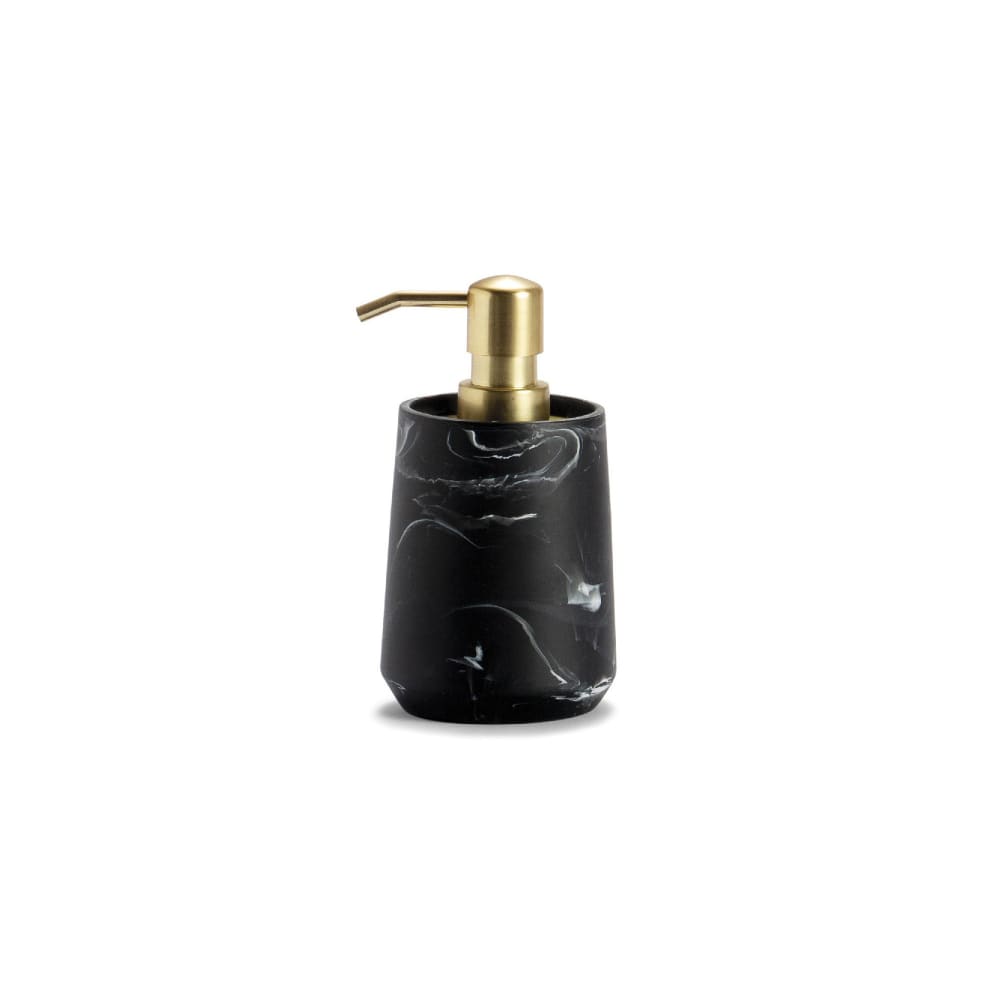 Wadiga Distributeur de savon en polyrésine noire effet marbre et métal doré