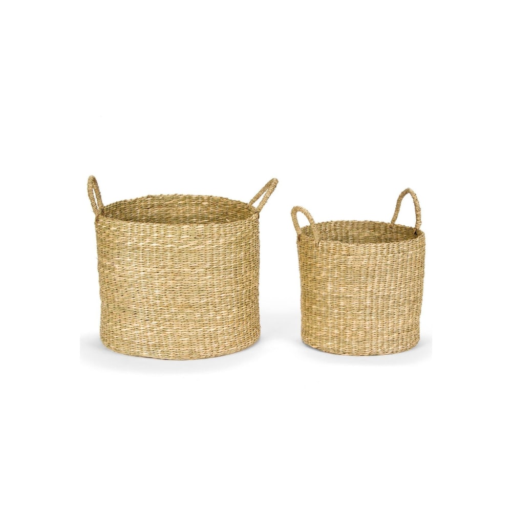 WADIGA Set de 2 paniers tressés multiusage: cache pot, rangement, décoration... Dimensions: 35x29cm Couleur: Marron Matière: Jonc de Mer
