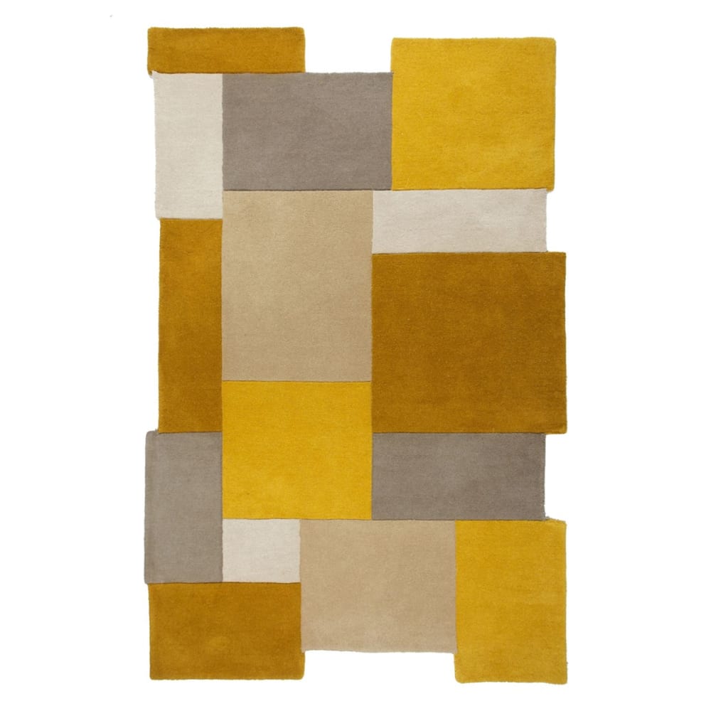 Tapis en laine ocre, gris et jaune 200x290cm