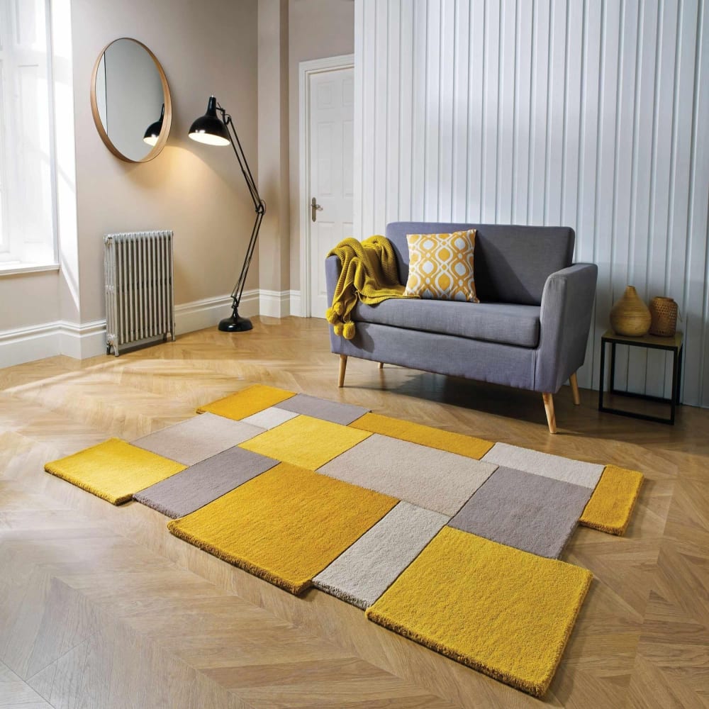 Tapis en laine ocre, gris et jaune 200x290cm — vue 3