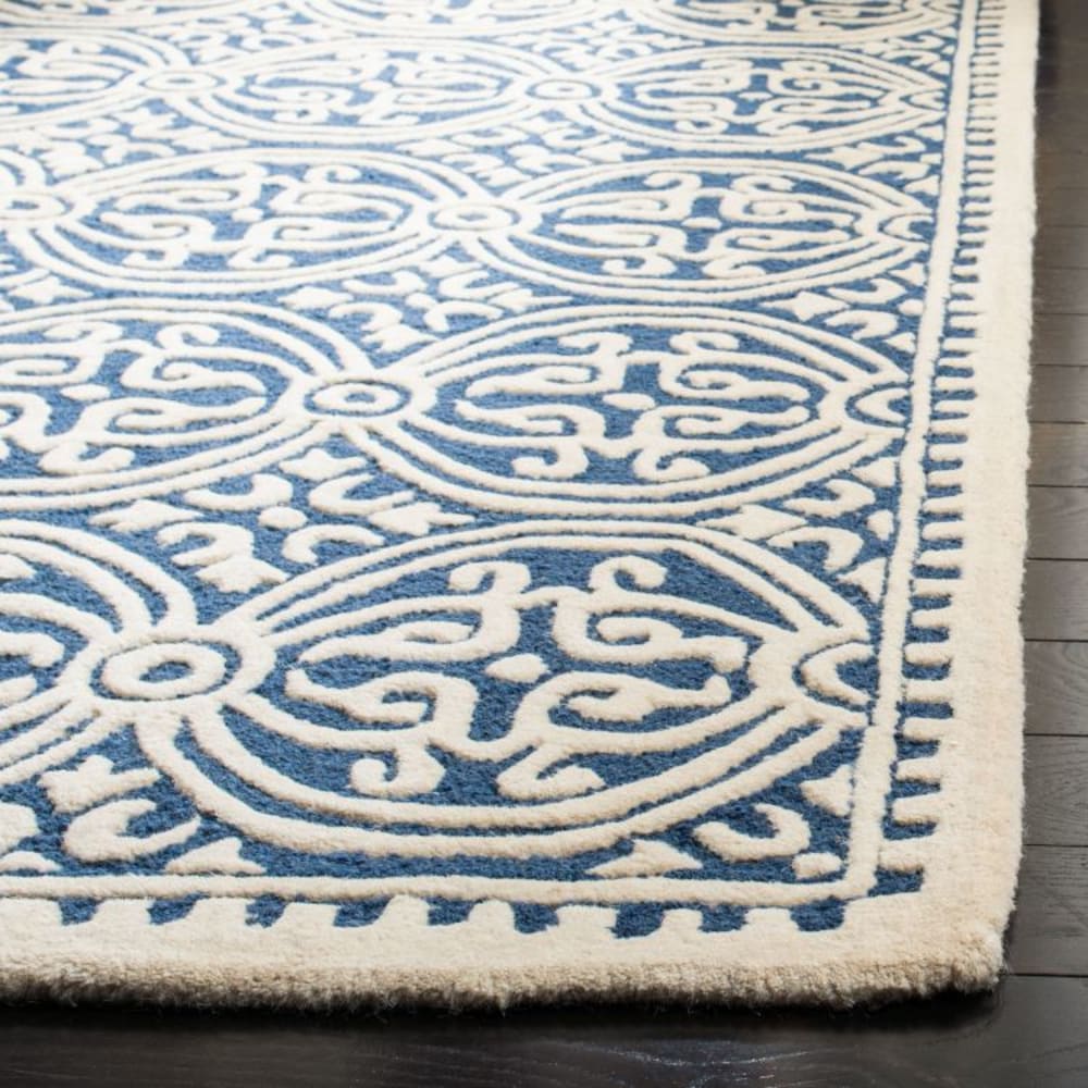 Tapis médaillon en laine bleu/blanc, 122 x 183 cm — vue 4