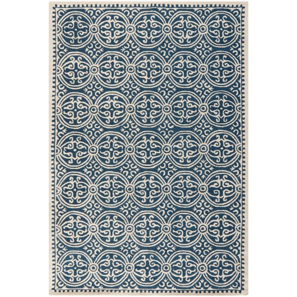 Tapis médaillon en laine bleu/blanc, 152 x 244 cm