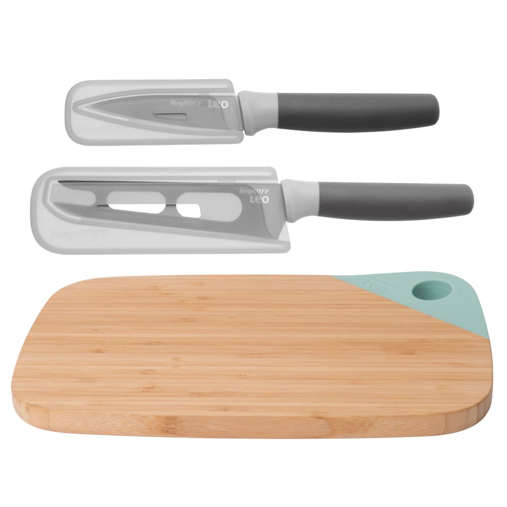 Set de 2 couteaux avec planche à découper en bambou Set de 2 couteaux avec planche à découper en bambou