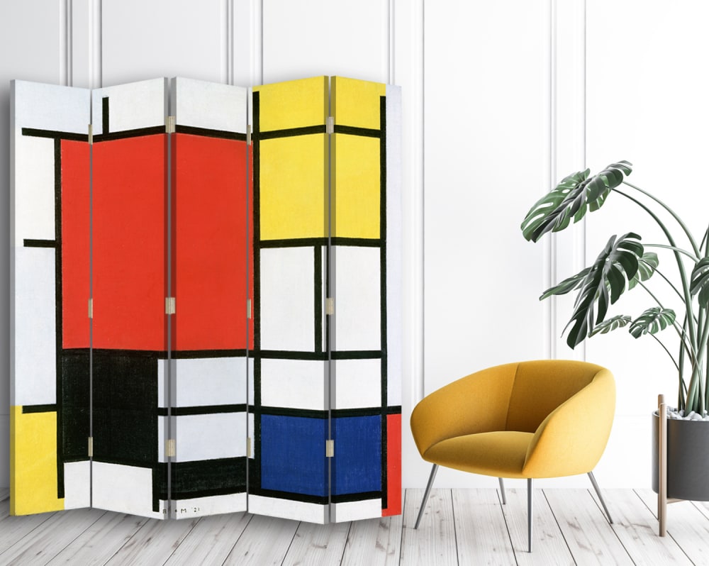 Paravent Composition avec large plan rouge, Mondrian cm 180x170 (5x) - Maisons du Monde