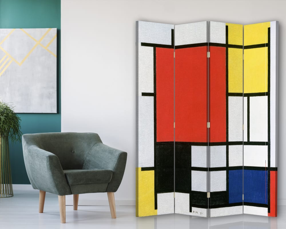 Paravent composition avec large plan rouge Mondrian 145x180cm (4x) - Maisons du Monde
