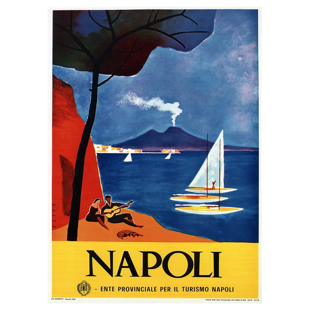 Poster turistico Napoli - Quadro su tela, Decorazione Parete cm. 50x70 - Multicolore - PES - Poliestere