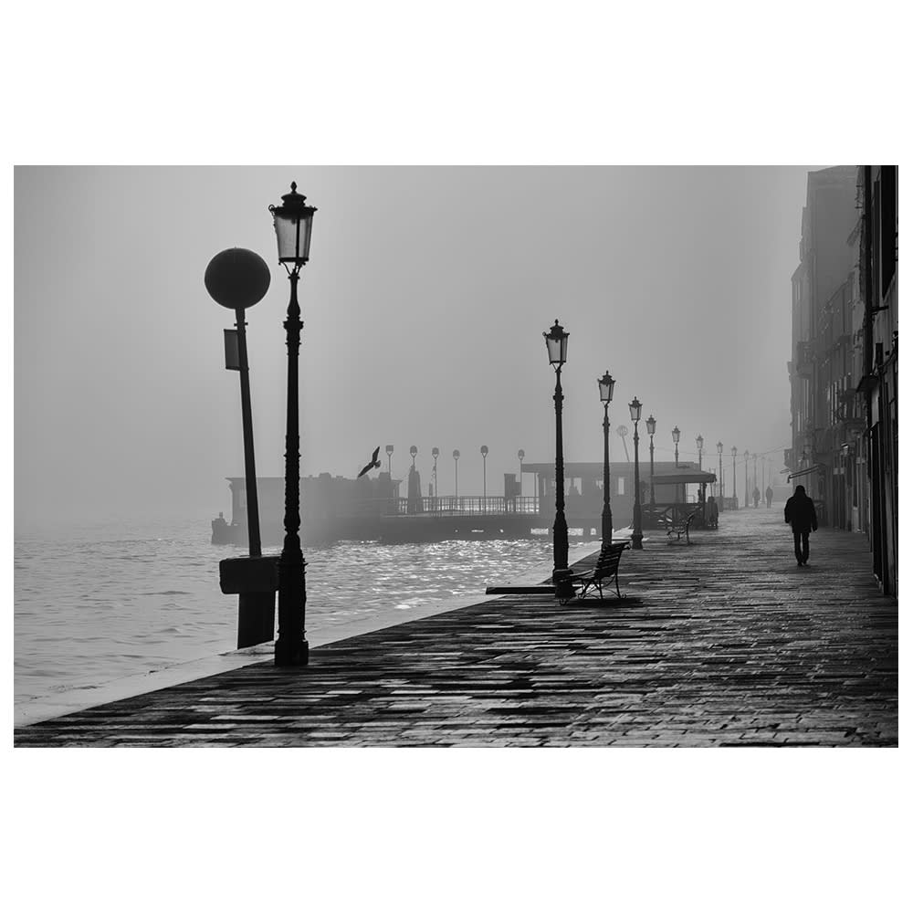 Tableau impression sur toile lampes de rue dans la brume 60x90cm
