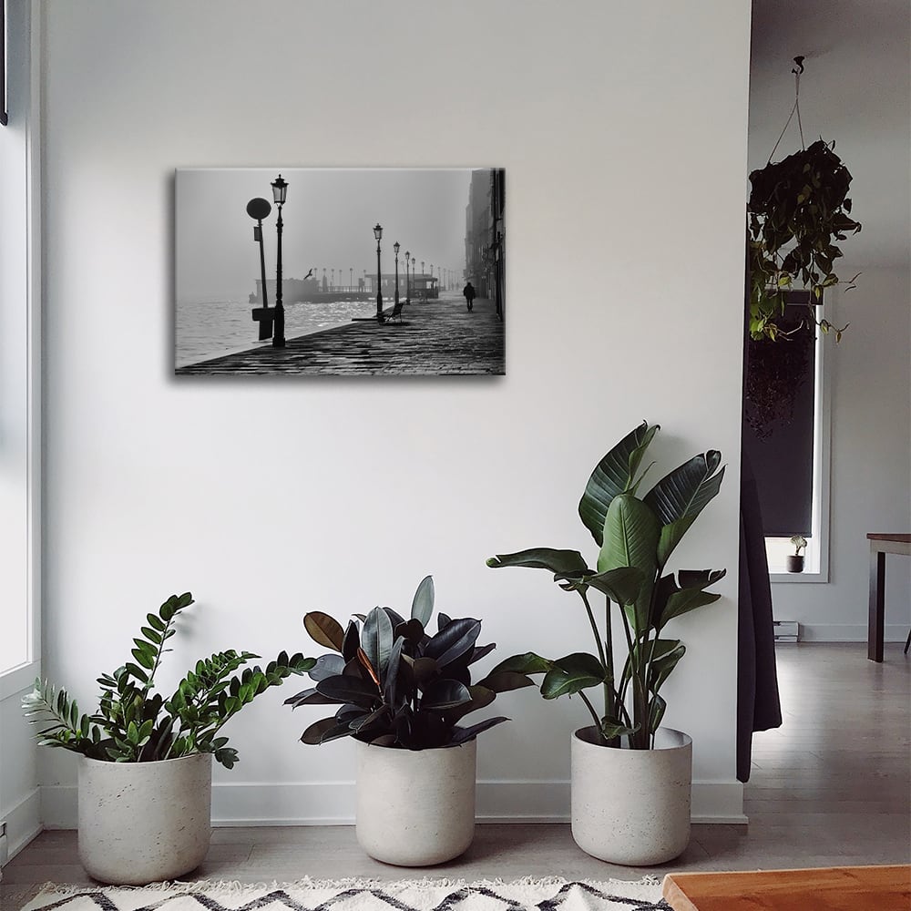 Tableau impression sur toile lampes de rue dans la brume 60x90cm - Maisons du Monde