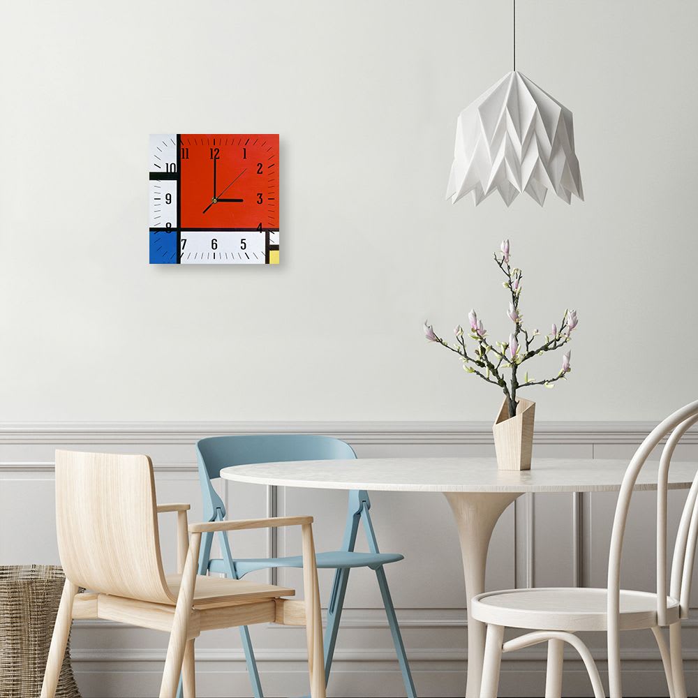 Horloge murale composition II en rouge, bleu et jaune 30x30cm - Maisons du Monde