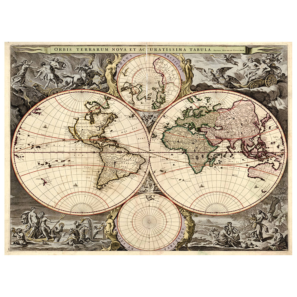 Stampa su tela - Mappa Antica No. 65 cm. 40x50 - Multicolore - PES - Poliestere