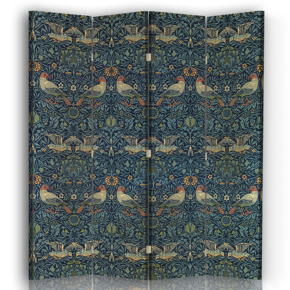 Paravento - Separè Bird - William Morris cm. 145x170 (4 pannelli) - Verde - PES - Poliestere