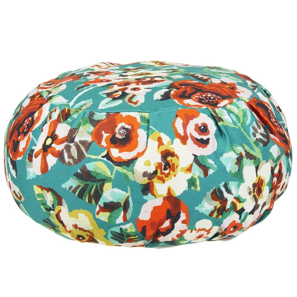 Coussin de méditation, toile coton, 40x40x18 cm, motif fleuri vert