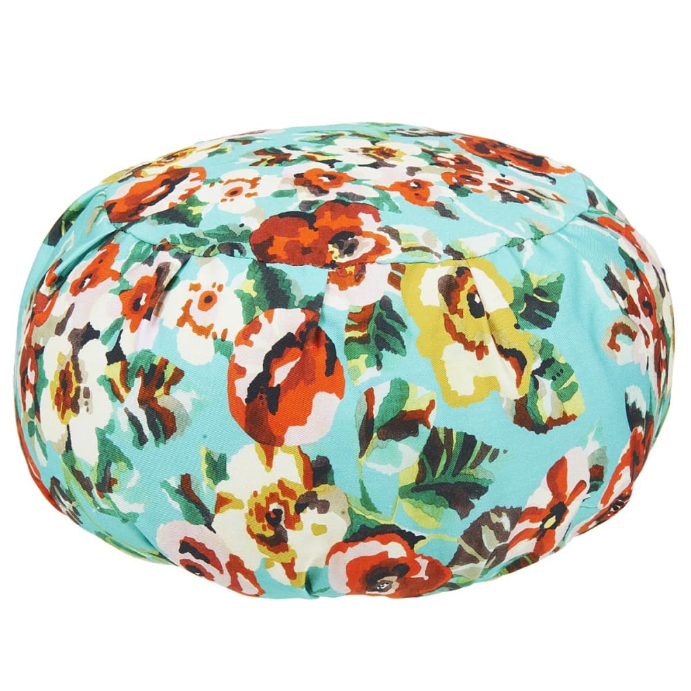 Coussin de méditation, toile coton, 40x40x18 cm, motif fleuri bleu
