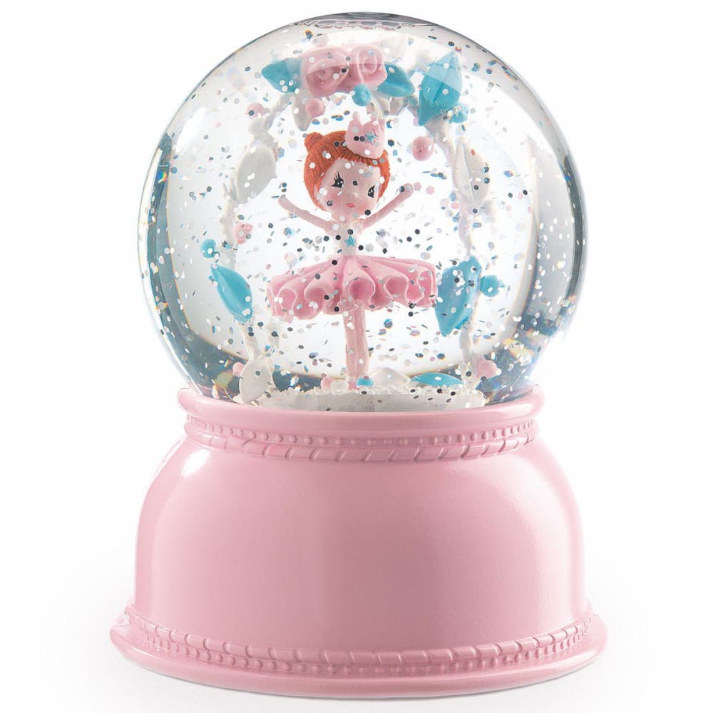 Djeco Veilleuse-boule à neige ballerine Rose Bois - 11x11x14cm